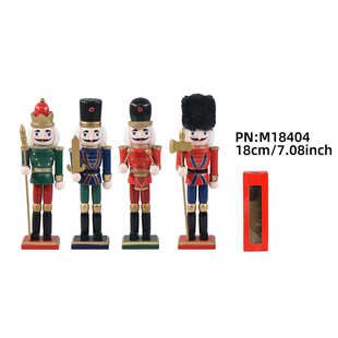 23年新款18CM蓝绿套四木偶士兵木头胡桃夹子外贸现货圣诞节小摆件