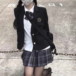 学院风制服西装外套女生小个子黑色西服春秋季原创上衣学生学院风