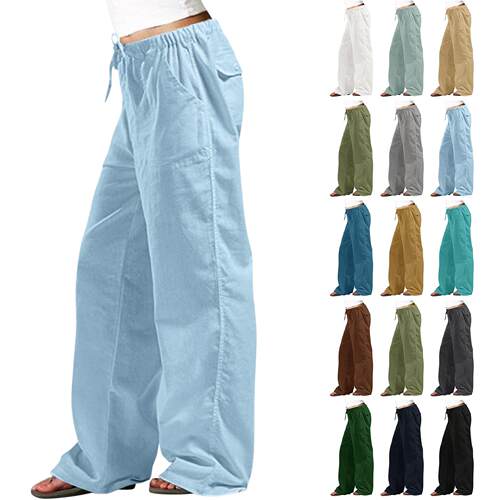 Women's cotton and linen pants with elastic waistband