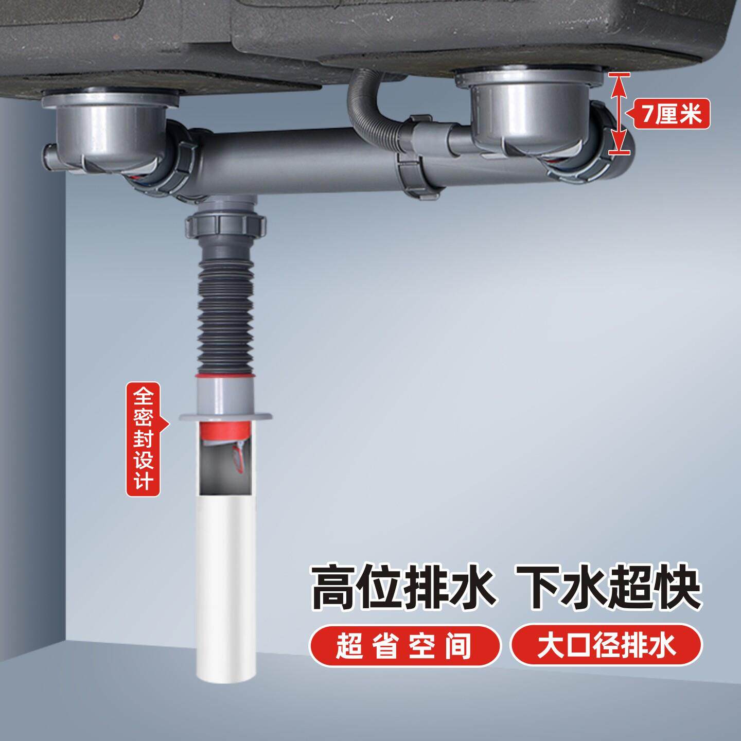 厨房水槽下水管洗菜盆下水器套装下水管道排水管洗碗槽池管子