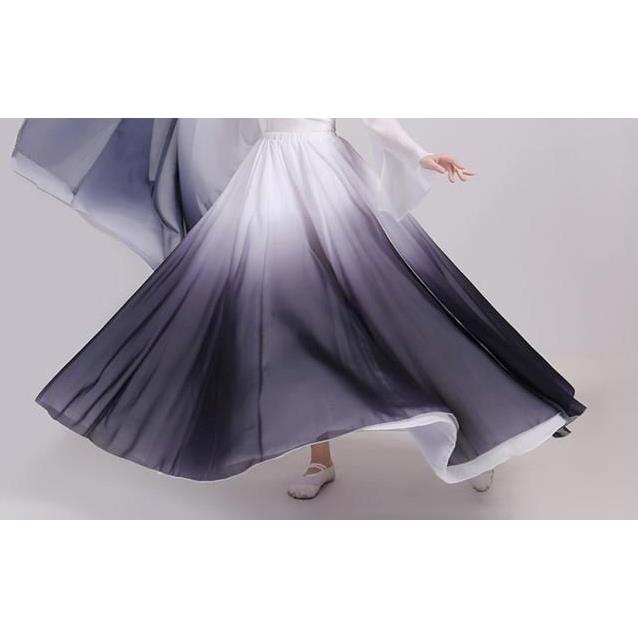 高档黑白渐变古典舞舞蹈服服洵飘逸书简舞演出装双面燕蹈裙大摆裙