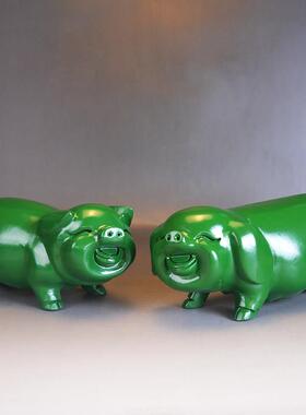 绿木雕猪乌木装饰品实木生肖猪动物猪家庭办公桌装饰工艺品