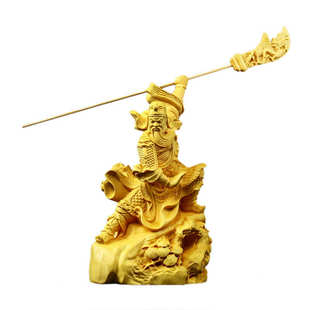 黄杨木跨步挥刀关公小摆件车载汽车木雕实木关羽供奉家居装饰摆件