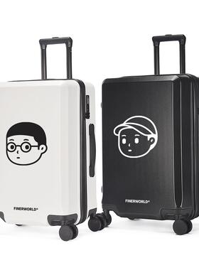 新款fineworl定图r案行制李箱女旅行箱男登机箱24寸轻便潮学生拉d