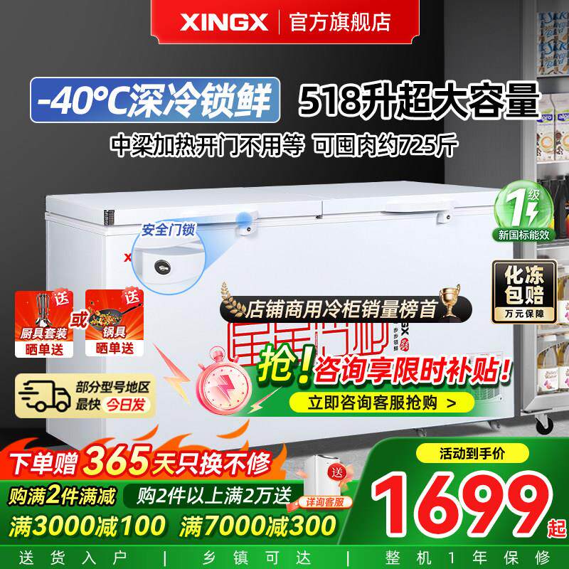 星星冰柜商用冷冻柜大容量冷藏冷冻卧式单温雪柜保鲜冷冻冰柜