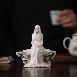 创意陶瓷人物雪女摆件中式家居工艺品装饰鱼缸微景观假山造景配件