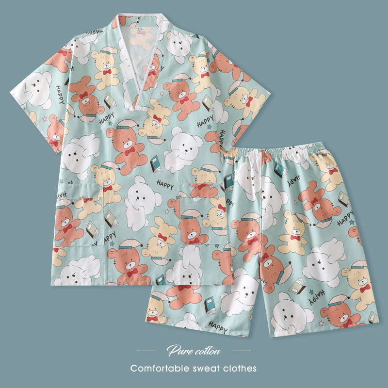 汗蒸服女款纯棉可爱亲子情侣居家服女童足浴服汤泉桑拿服男款睡衣