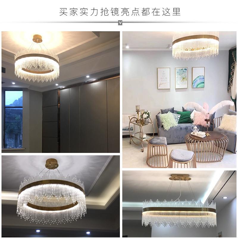 轻奢水晶吊灯北欧现代不锈钢玻璃客厅餐厅吊灯智能遥控设计感吊灯