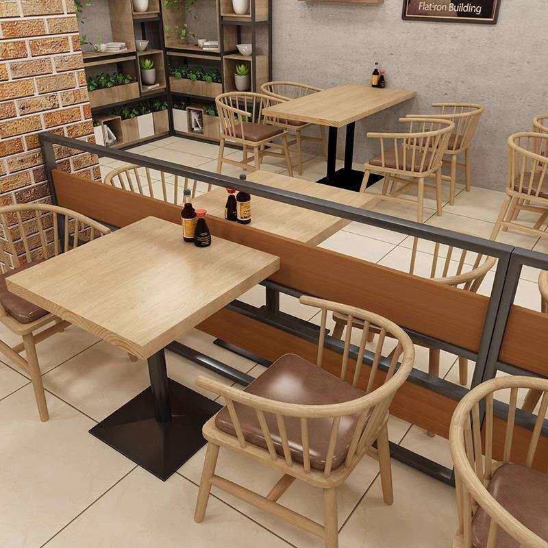 北欧实木餐桌椅组合正方形面馆饭店桌椅商用餐厅奶茶店铁艺小方桌