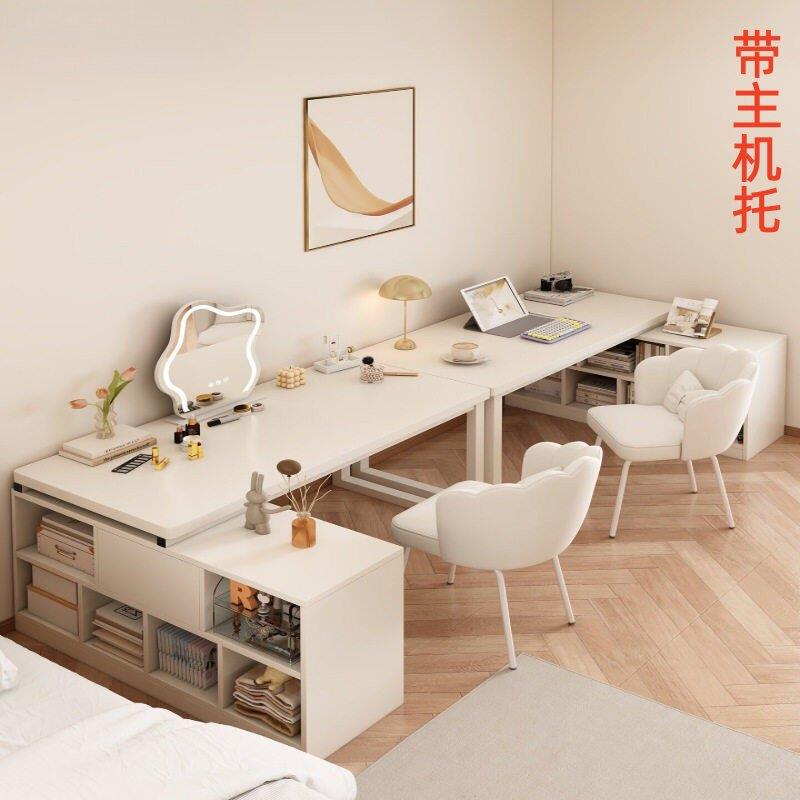 电脑桌台式家用双人桌子办公桌卧室女生梳妆台转角书桌书架一体桌