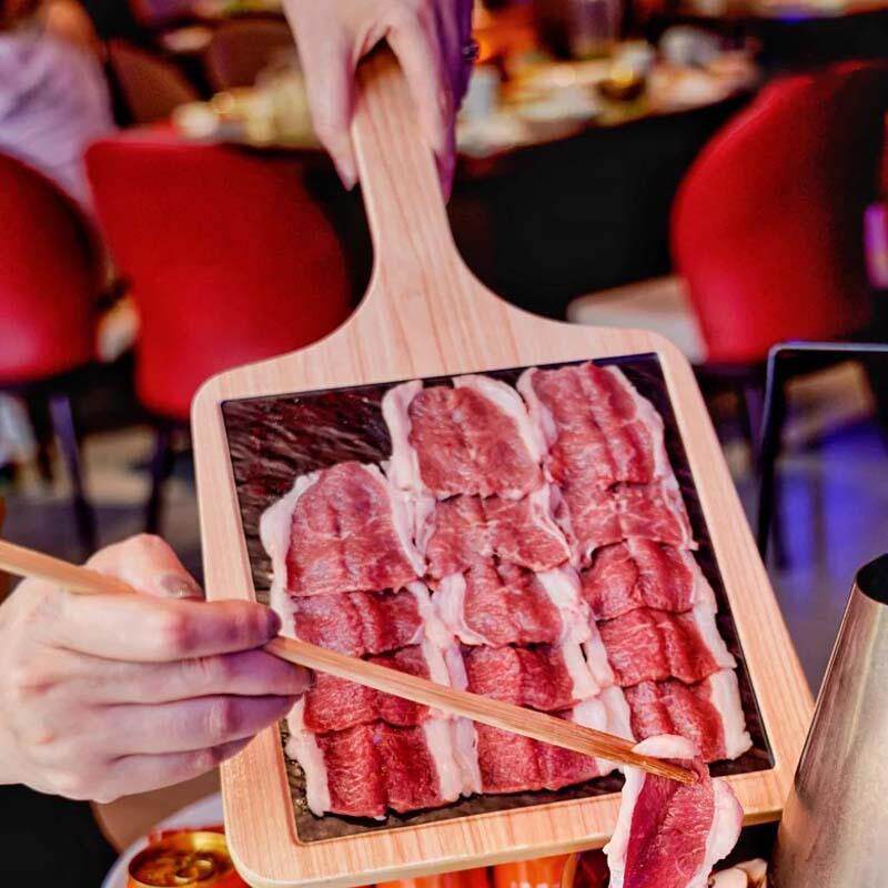 密胺创意现切吊龙牛肉盘火锅店餐厅专用涮肉盘手切羊肉立盘不倒盘