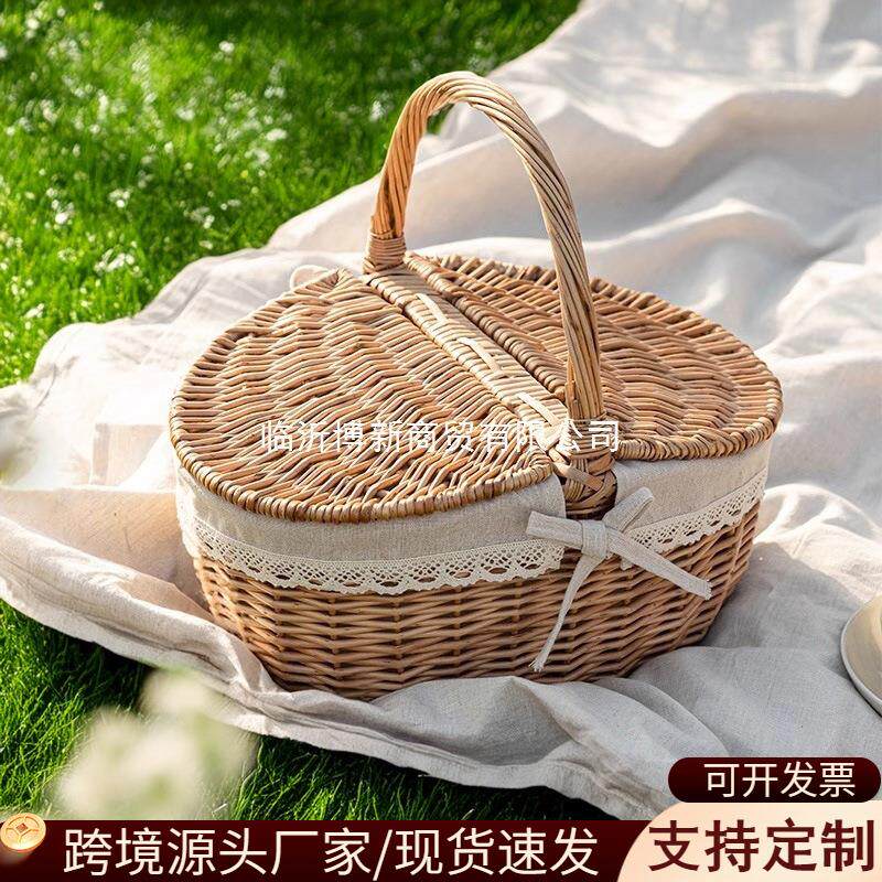 柳编野餐篮藤编春游购物篮蔬菜水果筐竹篮节日菜篮礼品篮收纳篮子