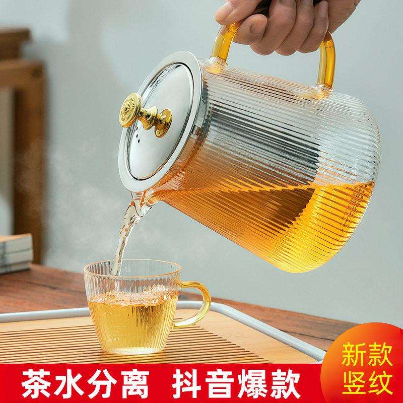 带把竖纹耐热玻璃新款家用煮茶壶 酒店饭馆电陶炉养生泡花茶茶壶