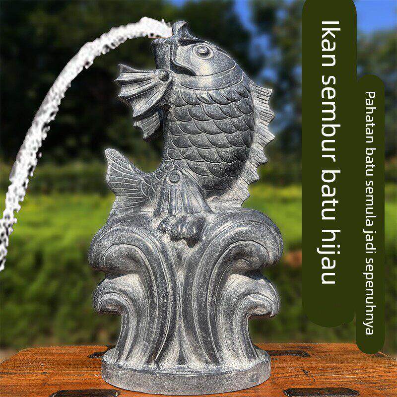 石雕喷水鱼天然青石石头吐水鲤鱼鱼池喷泉户外庭院别墅流水摆件