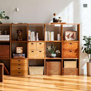 无即所有组合格子书架樱桃木日式落地客厅实木置物架储物收纳柜w&
