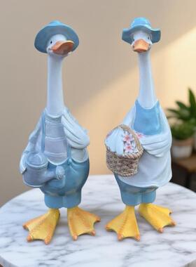 新款直销跨境工艺品庭院花园装饰北欧蓝色鸭子家居摆件创意树脂工