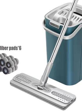 Household mop and bucket set Flat mops with wringer mop pads