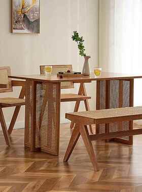 木藤编餐小桌日式餐藤编YXV圆桌家用酒馆快实餐民宿饭店桌实木餐