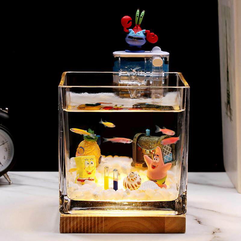 超白加厚斗鱼专用小型鱼缸玻璃方形海绵宝宝客厅家用办公室桌面缸