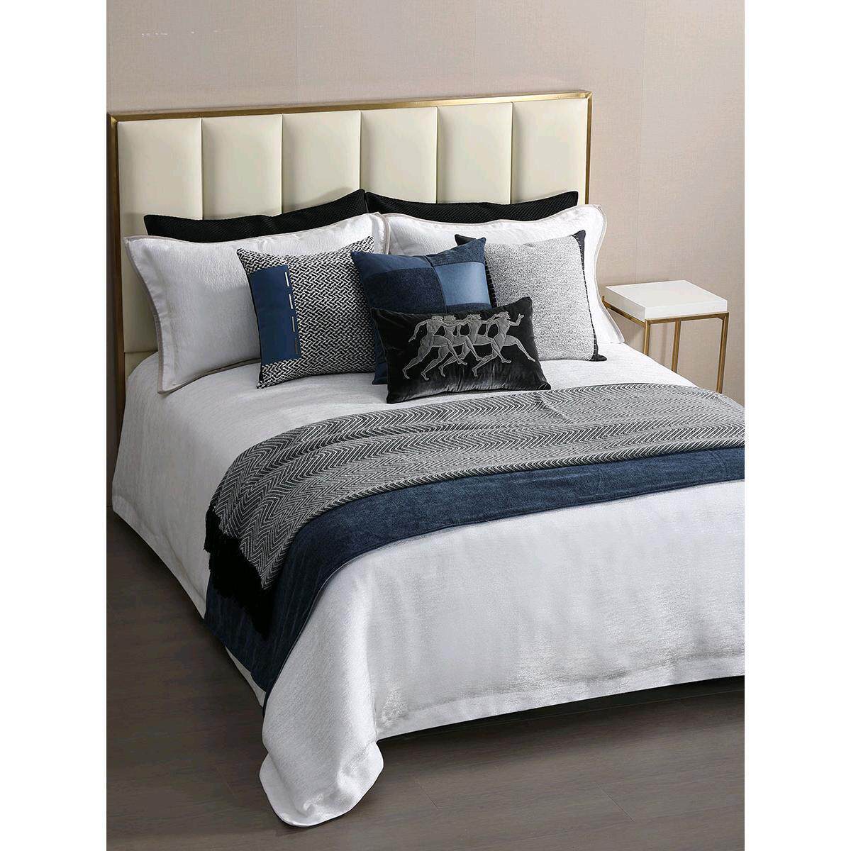 样板间现代简约蓝灰色床上用品十二件套售楼部家居软装别墅可