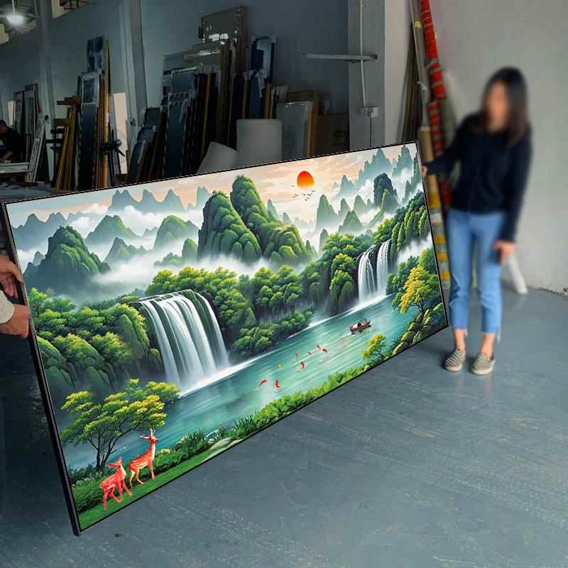 旭日东升山水挂画办公室字画客厅装饰风景国画沙发背景墙聚宝盆画