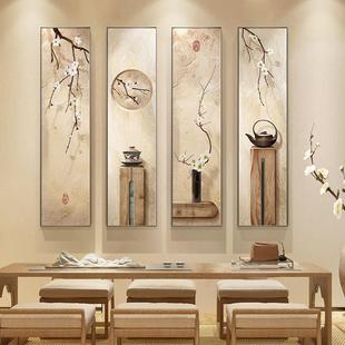 布置美学茶室宋代背景墙新款 饰画 壁画梅花感中式 禅意挂画新四联装