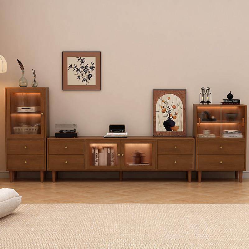 中古风实木茶几电视机柜边柜组合小户型客厅家用落地收纳储物一体