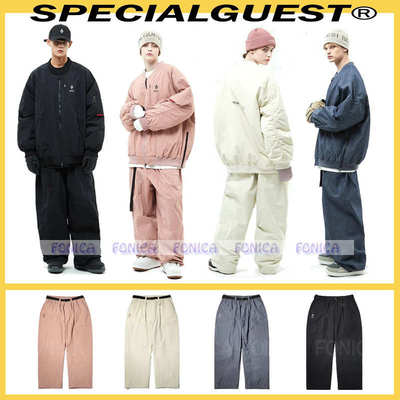 SPECIALGUEST滑雪裤 男女款单板防水耐磨宽松肥大乳白色粉色