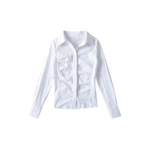 Women's collar long sleeved shirt with front split hem and
