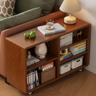 实木沙发侧边几窄柜小户型客厅可移动边柜角几带轮茶几收纳置物柜