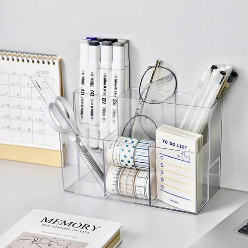 Transparent Acrylic Pen Holder Desktop Stationery Organizer