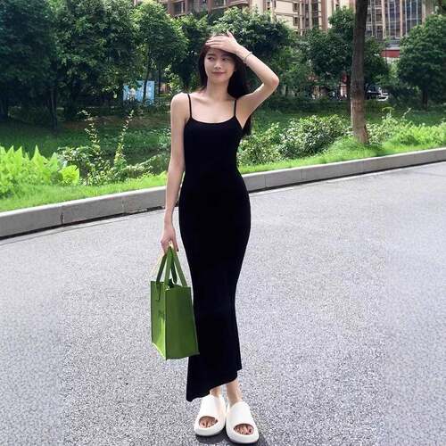 Womens Solid Color Backless Cami Dress Elegant Sleeveless