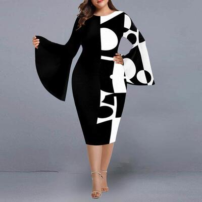 Big size Ladies Printed mesh Wrap Dress 大码网纱包臀连衣裙