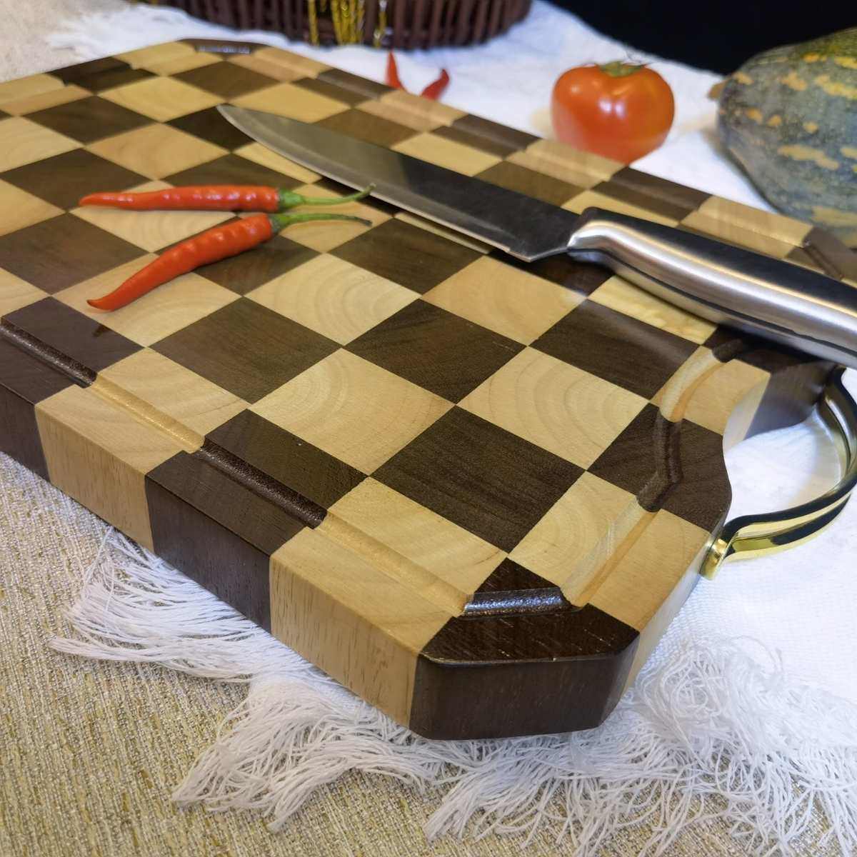 格菜拼板板棋盘实木棋盘板厨子板砧板加厚橡胶案板黑白胡桃木厨房