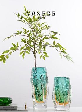 MAY32235燥湖水蓝琉璃艺花瓶 术轻奢高级感客厅插花玻璃干花器 餐