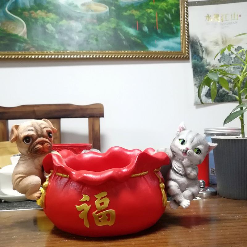 福袋收纳盒旺财狗招财猫挂件挂缸福袋花盆客厅阳台室内外装饰品