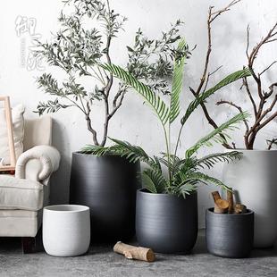 北欧花盆现代简约花瓶黑白色陶瓷绿植水培陶罐大口径室内植物摆件