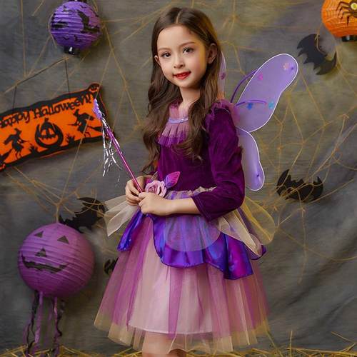 正品万诞圣节儿童服装女童花仙子公裙蓬蓬纱裙幼儿园女主派对巫服