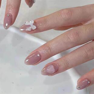 24pcs Fake Pink Sweet Nail Style Patch Nails Cove Full False