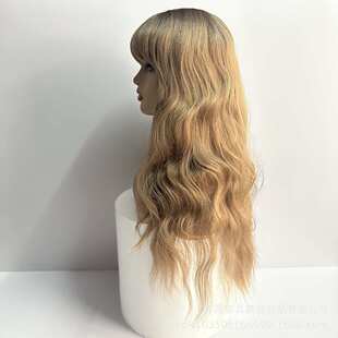 欧美网齐自然玫瑰长卷发假发刘海化纤金色蓬松