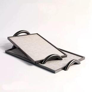 轻奢高级感皮革金属香薰托 托盘玄关钥匙收纳装首饰桌面摆件收纳