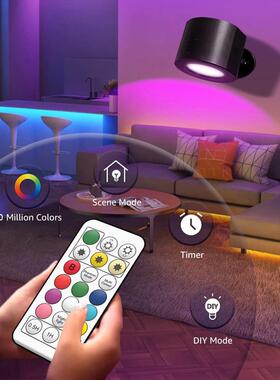 遥控磁吸RG壁B灯免打孔定时可床头夜灯调色彩氛围色灯双光源684壁