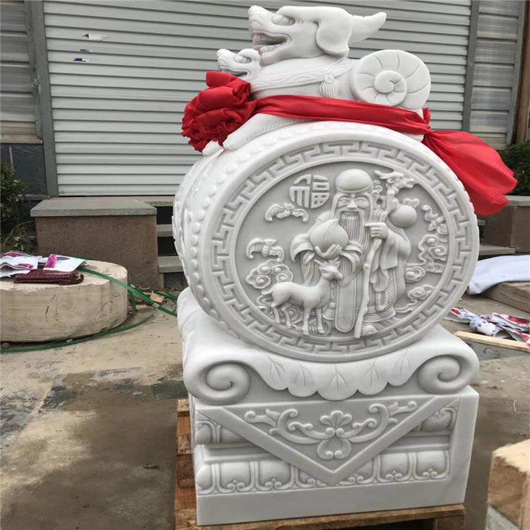 石雕门墩抱鼓石貔貅汉白玉狮子门当家用门口麒麟石鼓摆件
