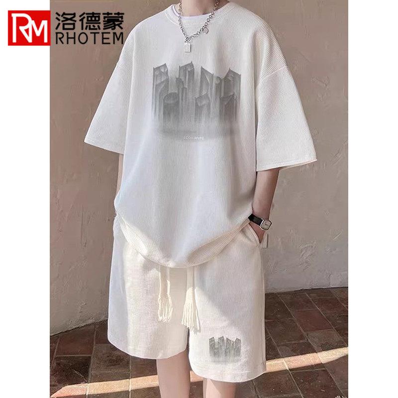 夏季薄款休闲运动套装男 宽松短袖短裤大码两件套 青少年休闲搭配