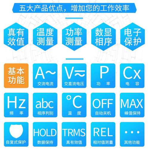 伊万厂家VC3268P小电流功率计数显相序测温真有效值钳形表
