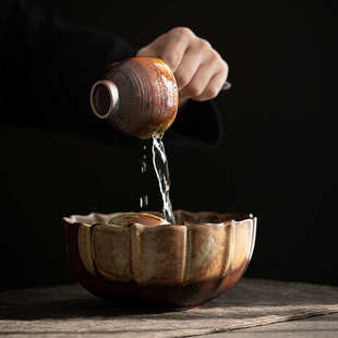 手工柴烧茶洗笔洗陶瓷复古功夫茶具配件洗茶杯水盂日式 大号茶渣桶