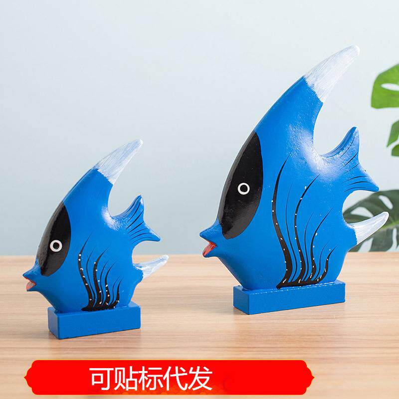 地中海家居装饰搁架摆件木质亲子鱼/对鱼/情侣鱼工艺/套2鱼