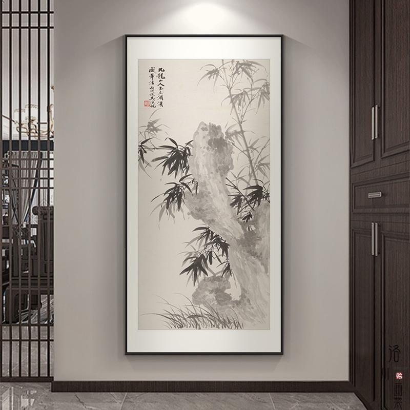 新中式竹石图挂画 玄关水墨风装饰画 茶室竹子国画挂画