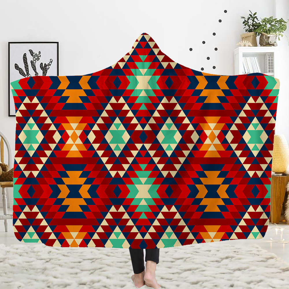 毛毯连 戴帽款帽毛毯 斗篷 几何1一件毯子订起魔法儿童