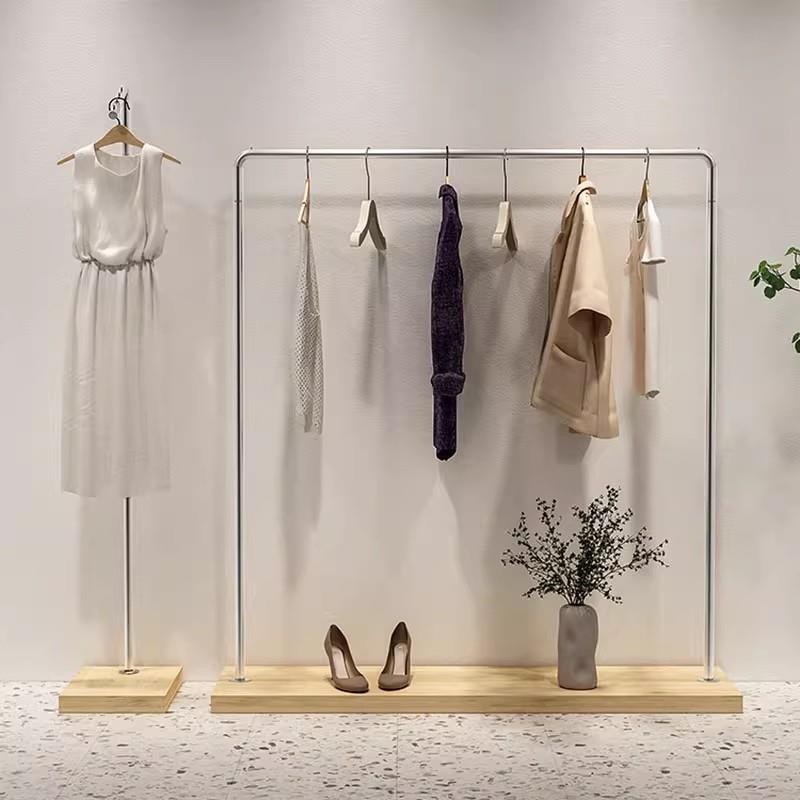 高档服装店不锈钢中岛展示架落地式女装店衣架落地杆挂衣架子专用